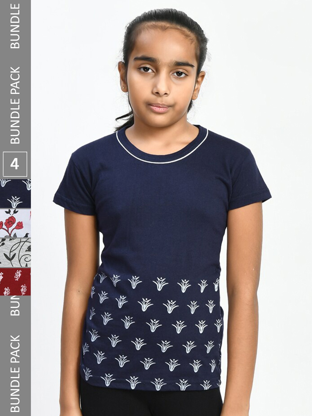 

IndiWeaves Girls Multicoloured 4 Printed V-Neck T-shirt, Multi