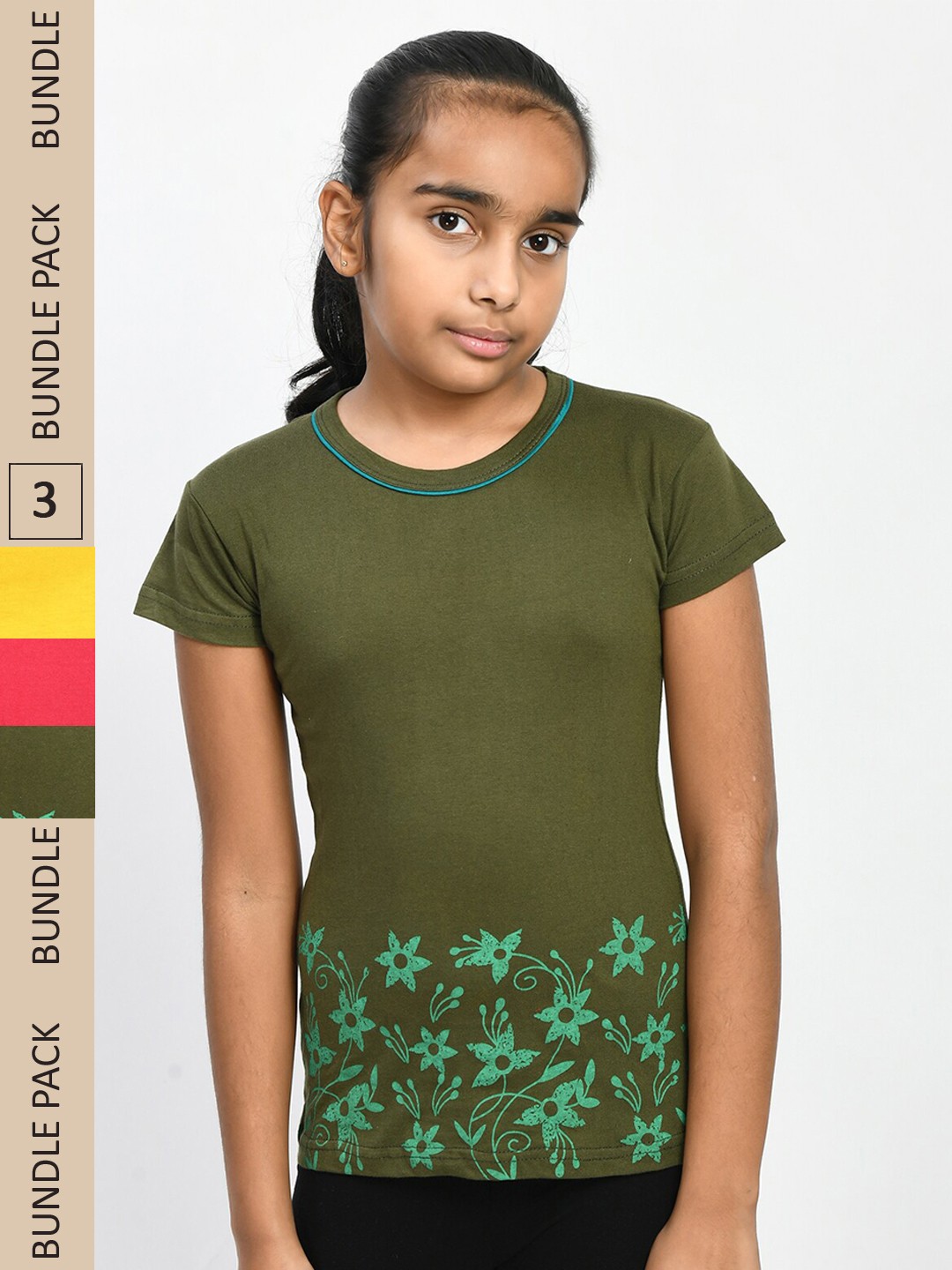 

IndiWeaves Girls Multicoloured 3 V-Neck Pockets T-shirt, Multi