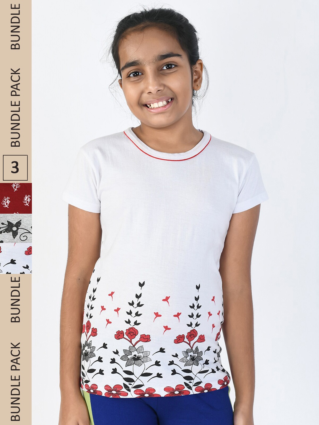

IndiWeaves Girls Multicoloured 3 Printed Pockets T-shirt, Multi