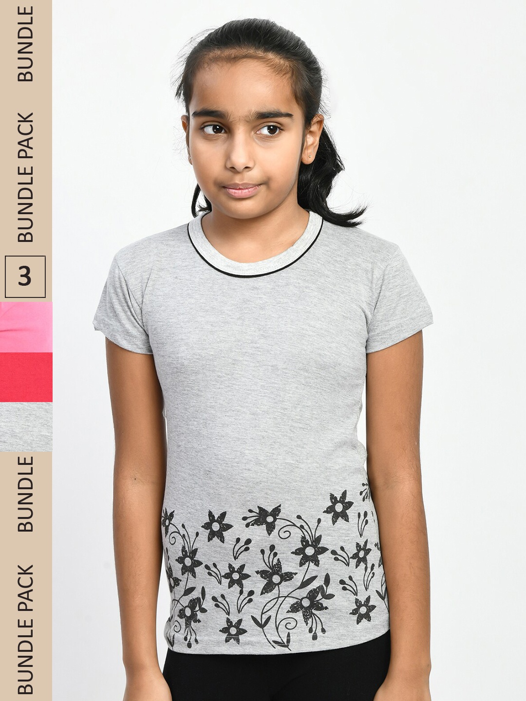 

IndiWeaves Girls Multicoloured 3 Extended Sleeves Pockets T-shirt, Multi