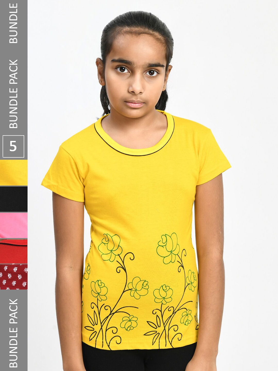 

IndiWeaves Girls Multicoloured 5 Printed Pockets T-shirt, Multi
