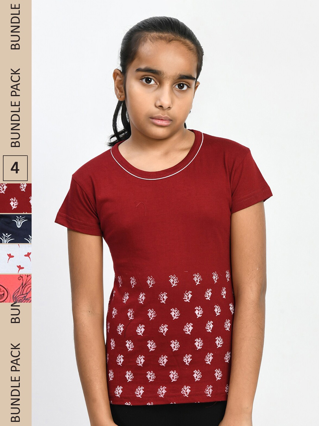 

IndiWeaves Girls Multicoloured 4 Printed Pockets T-shirt, Multi