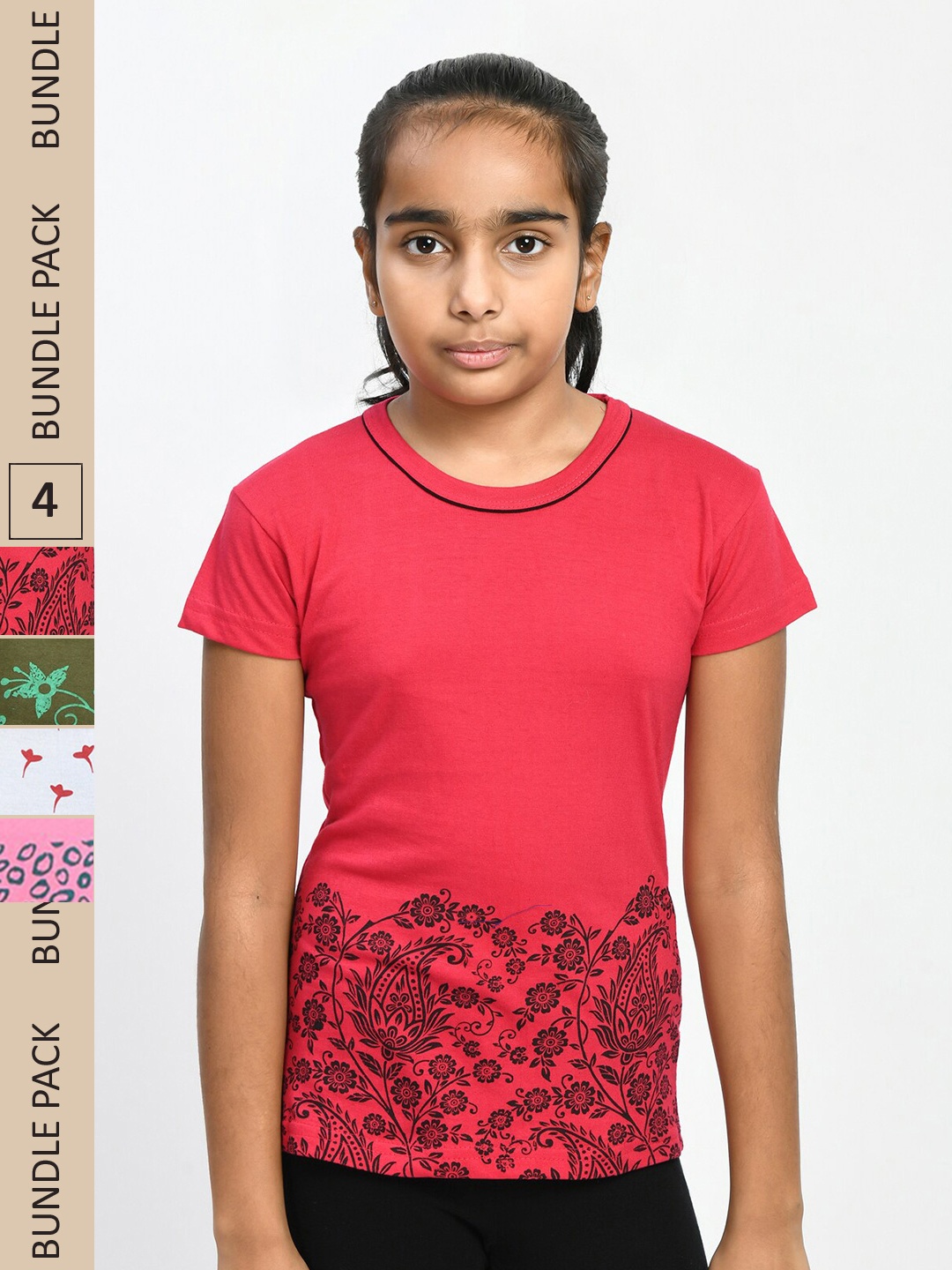 

IndiWeaves Girls Multicoloured 4 V-Neck Pockets T-shirt, Multi