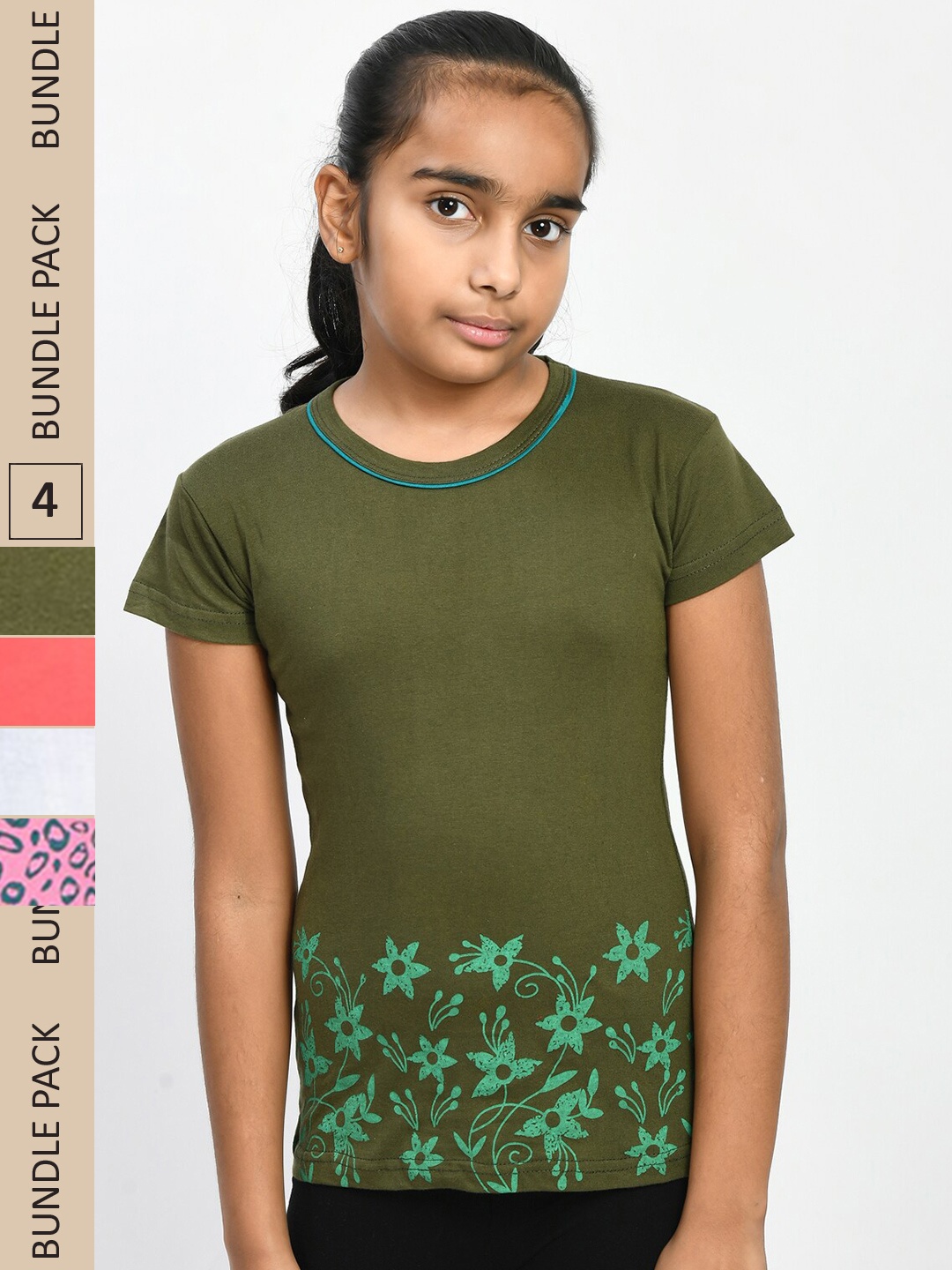 

IndiWeaves Girls Multicoloured 4 V-Neck Pockets T-shirt, Multi