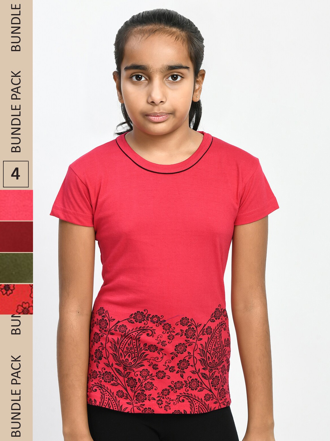 

IndiWeaves Girls Multicoloured 4 Printed Pockets T-shirt, Multi