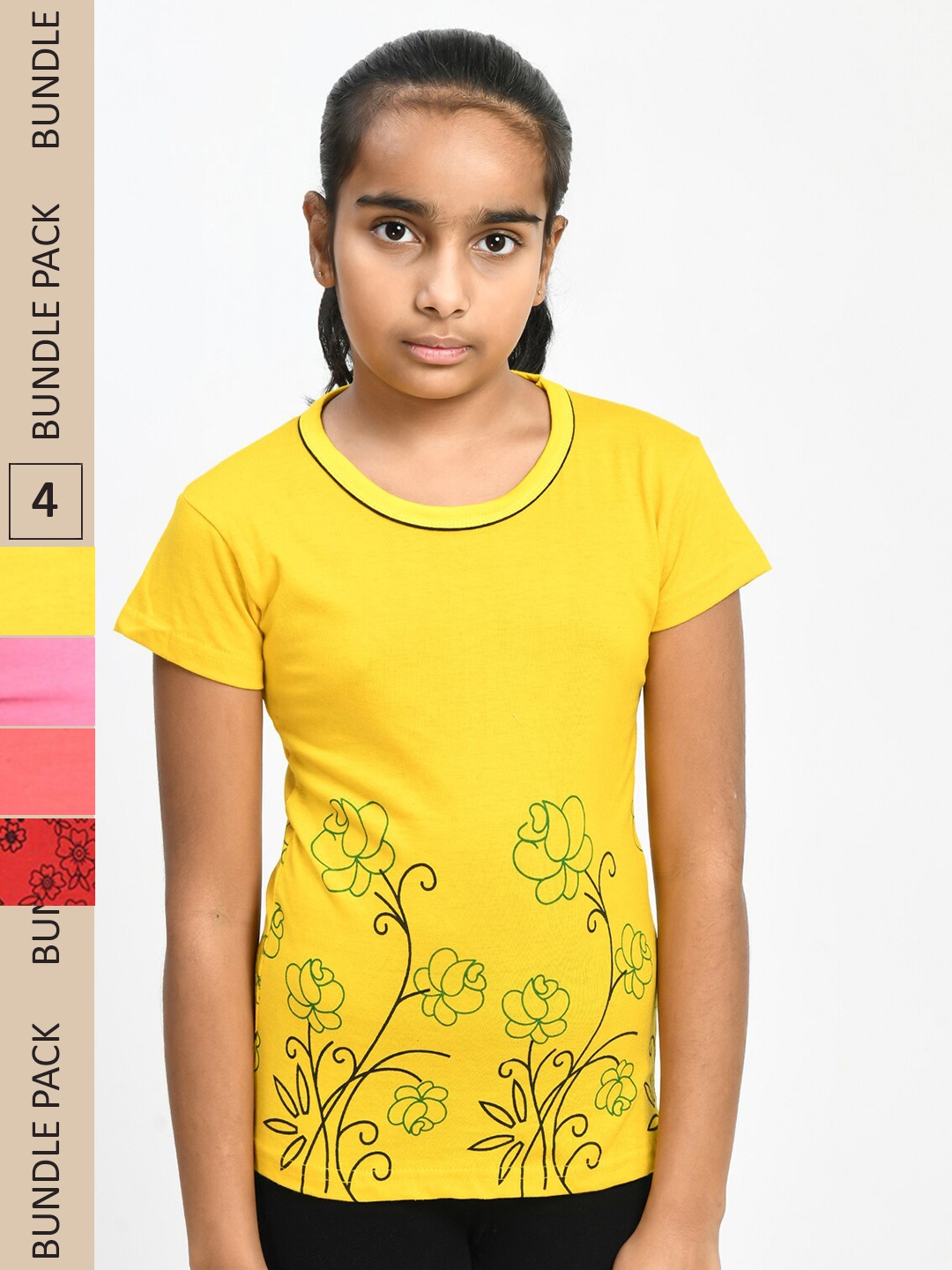 

IndiWeaves Girls Multicoloured 4 Printed Pockets T-shirt, Multi