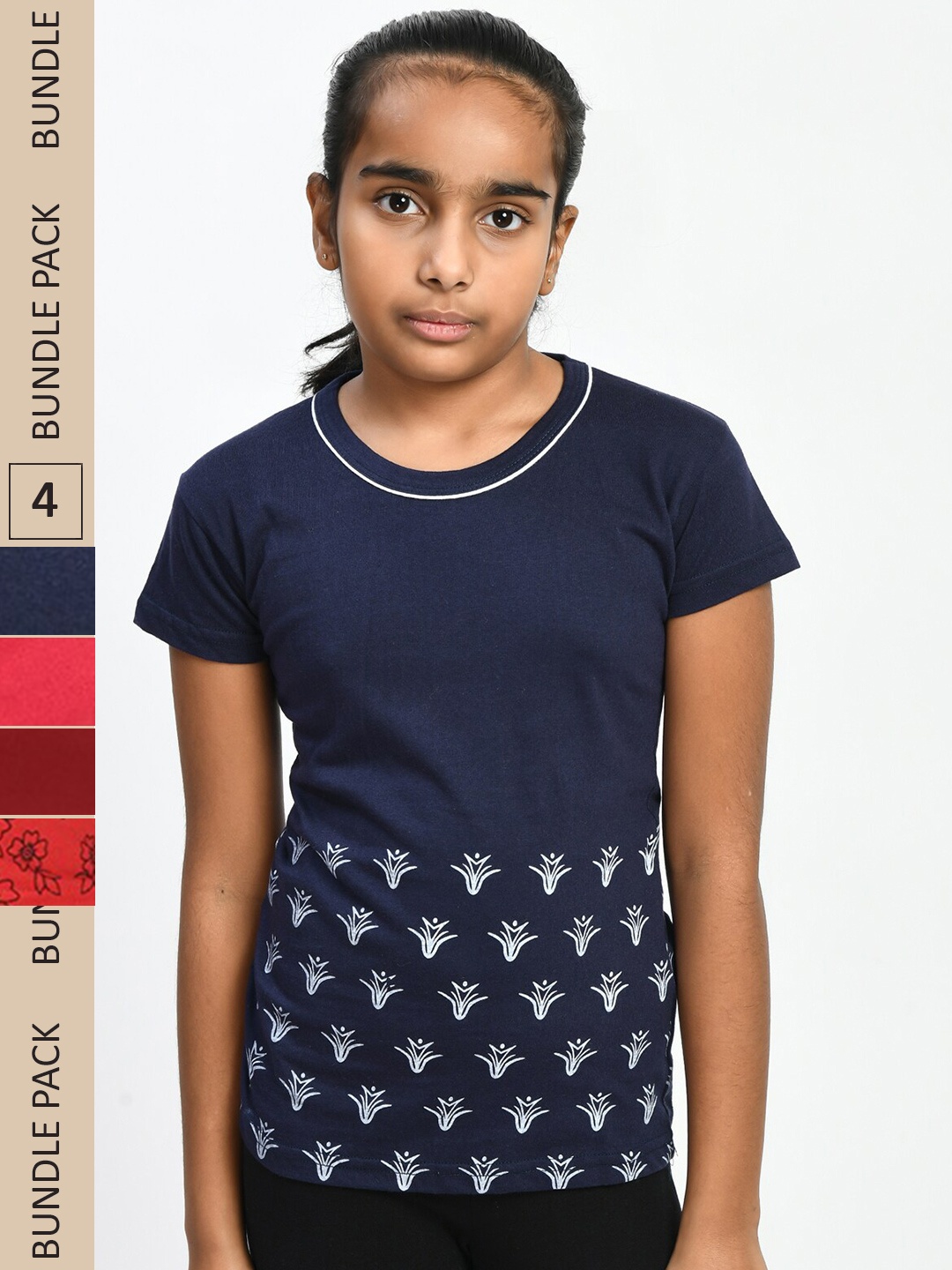 

IndiWeaves Girls Multicoloured 4 Printed Pockets T-shirt, Multi