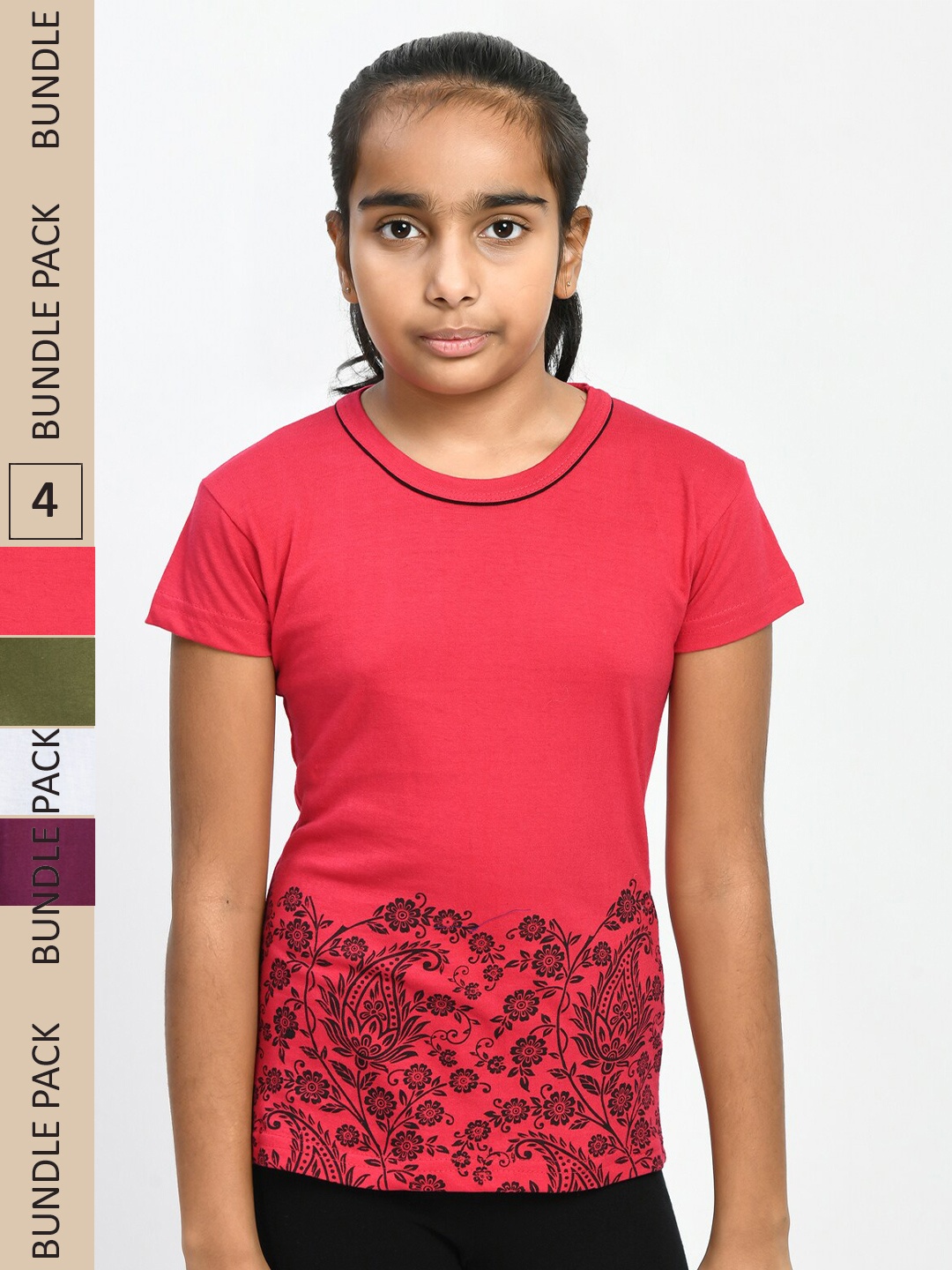 

IndiWeaves Girls Multicoloured 4 V-Neck Pockets T-shirt, Multi