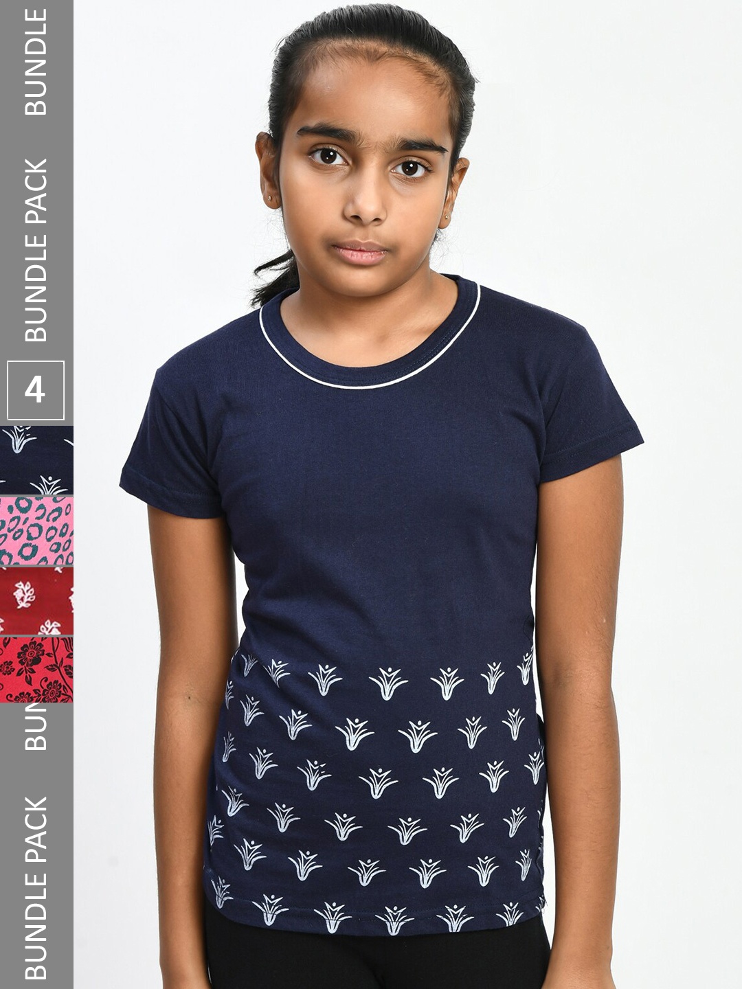 

IndiWeaves Girls Multicoloured 5 Printed Applique T-shirt, Multi
