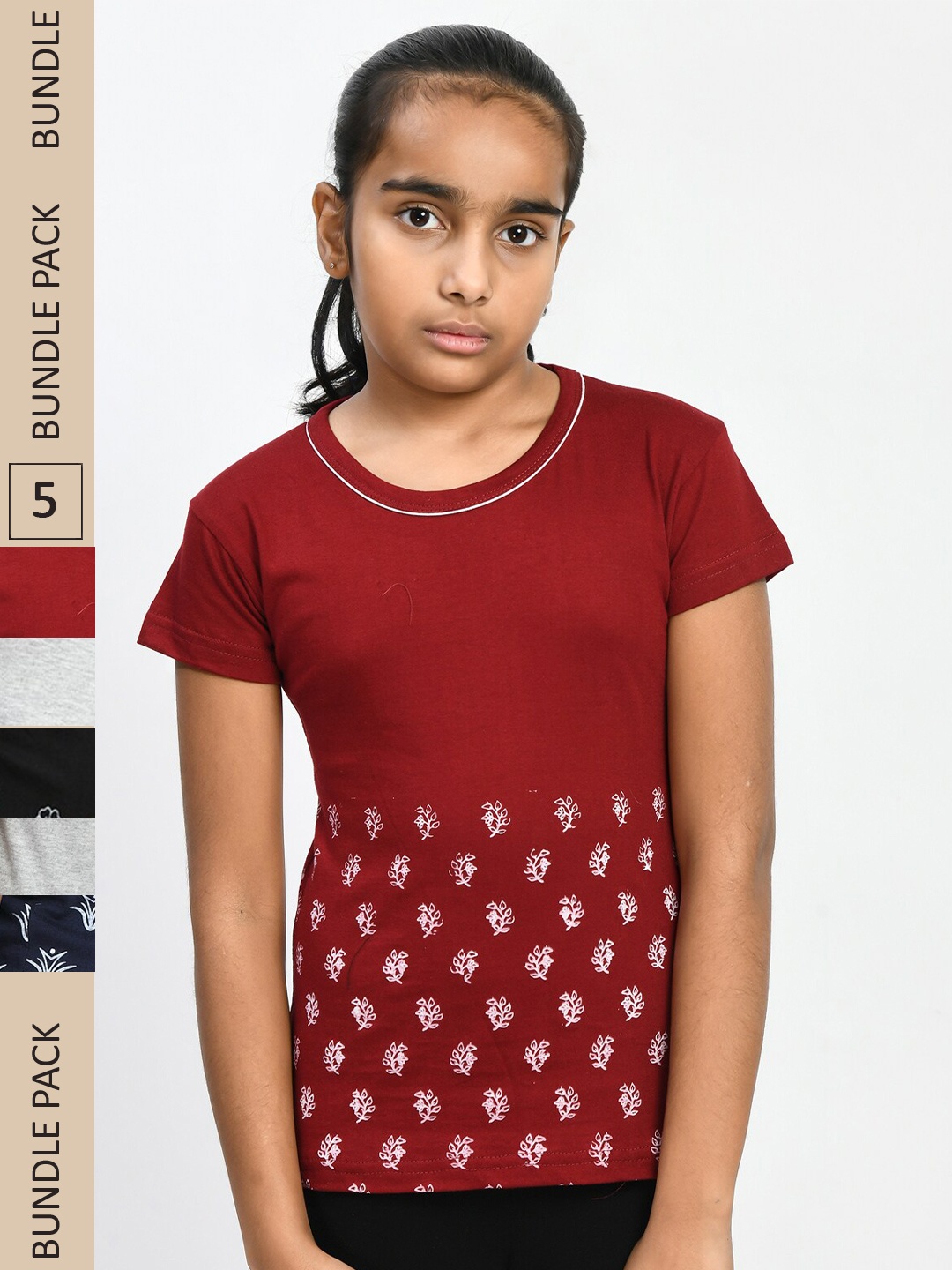 

IndiWeaves Girls Multicoloured 4 Printed Polo Collar T-shirt, Multi