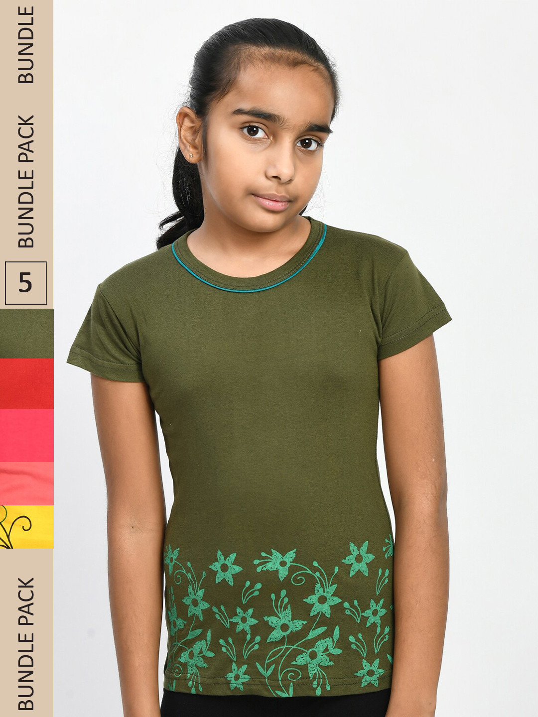 

IndiWeaves Girls Multicoloured 5 Printed V-Neck T-shirt, Multi