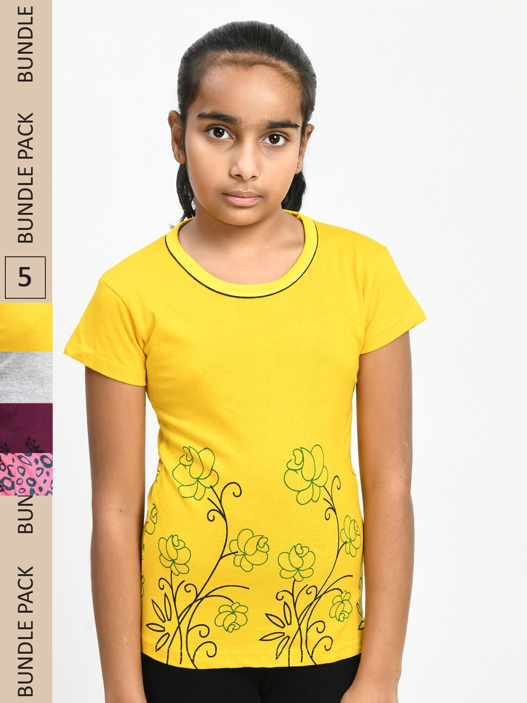 

IndiWeaves Girls Multicoloured 4 Printed T-shirt, Multi