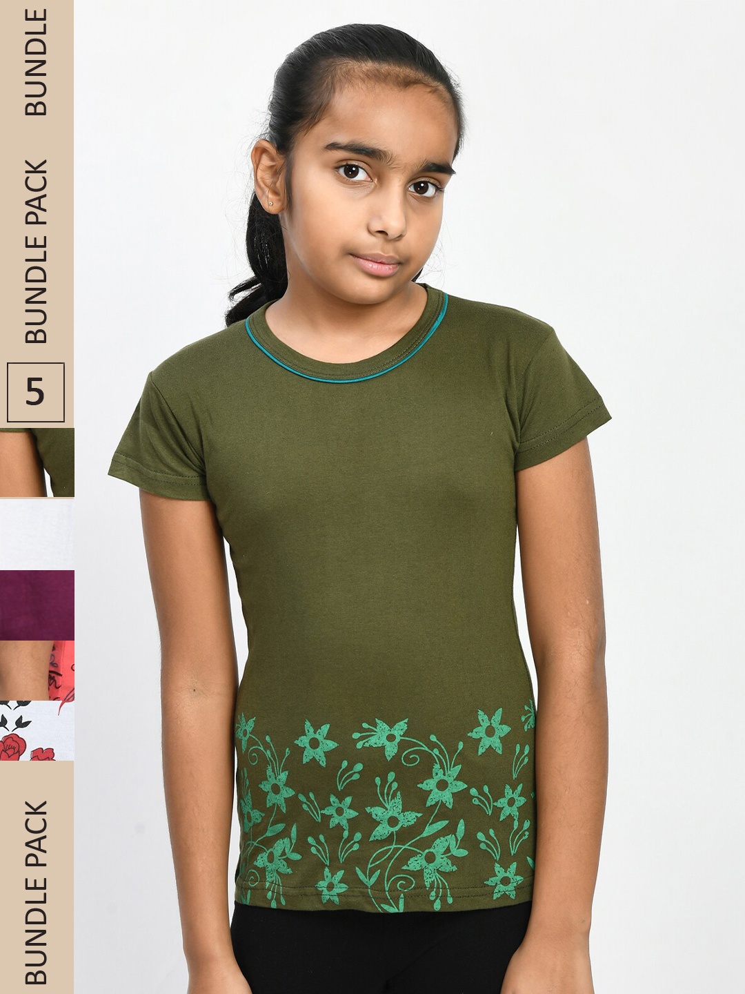 

IndiWeaves Girls Multicoloured 4 V-Neck Pockets T-shirt, Multi