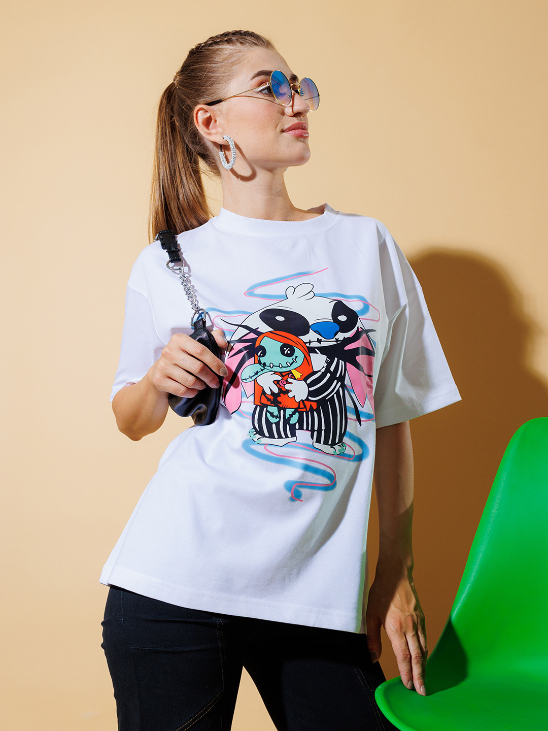

Stylecast X Hersheinbox Graphic Disney Printed Pure Cotton Oversized Longline T-shirt, White