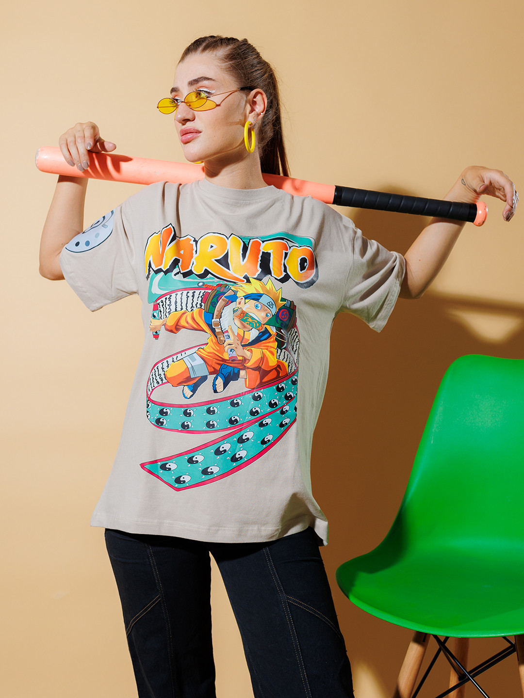 

Stylecast X Hersheinbox Pure Cotton Naruto Graphic Printed Drop-Shoulder Sleeves T-shirt, Beige