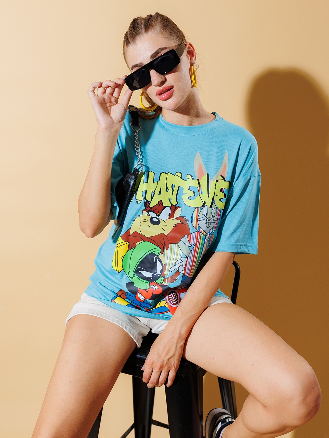 

Stylecast X Hersheinbox Pure Cotton Looney Tunes Graphic Printed Casual T-shirt, Blue