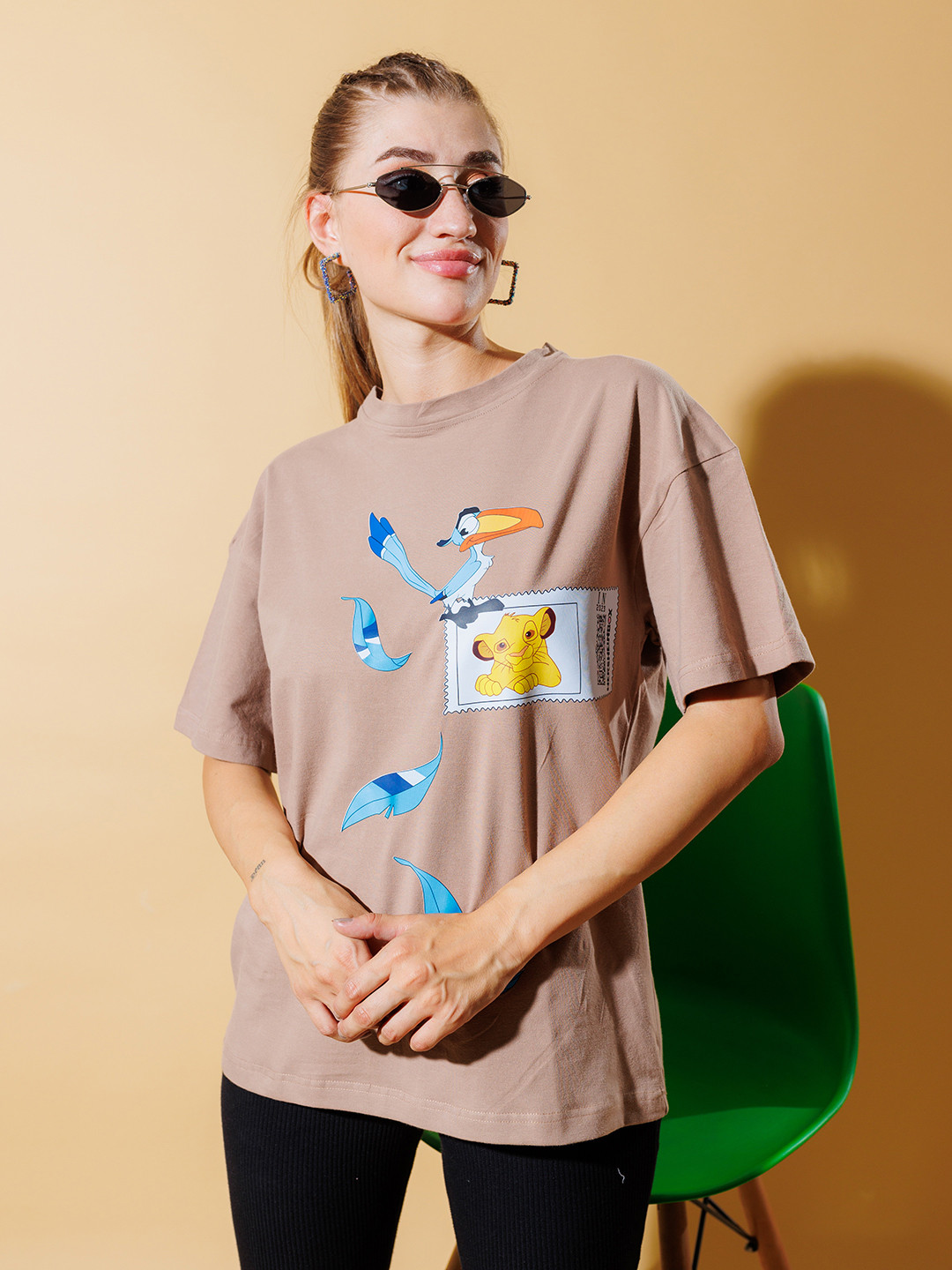 

Stylecast X Hersheinbox Graphic Printed Drop-Shoulder Sleeves Pure Cotton T-shirt, Brown