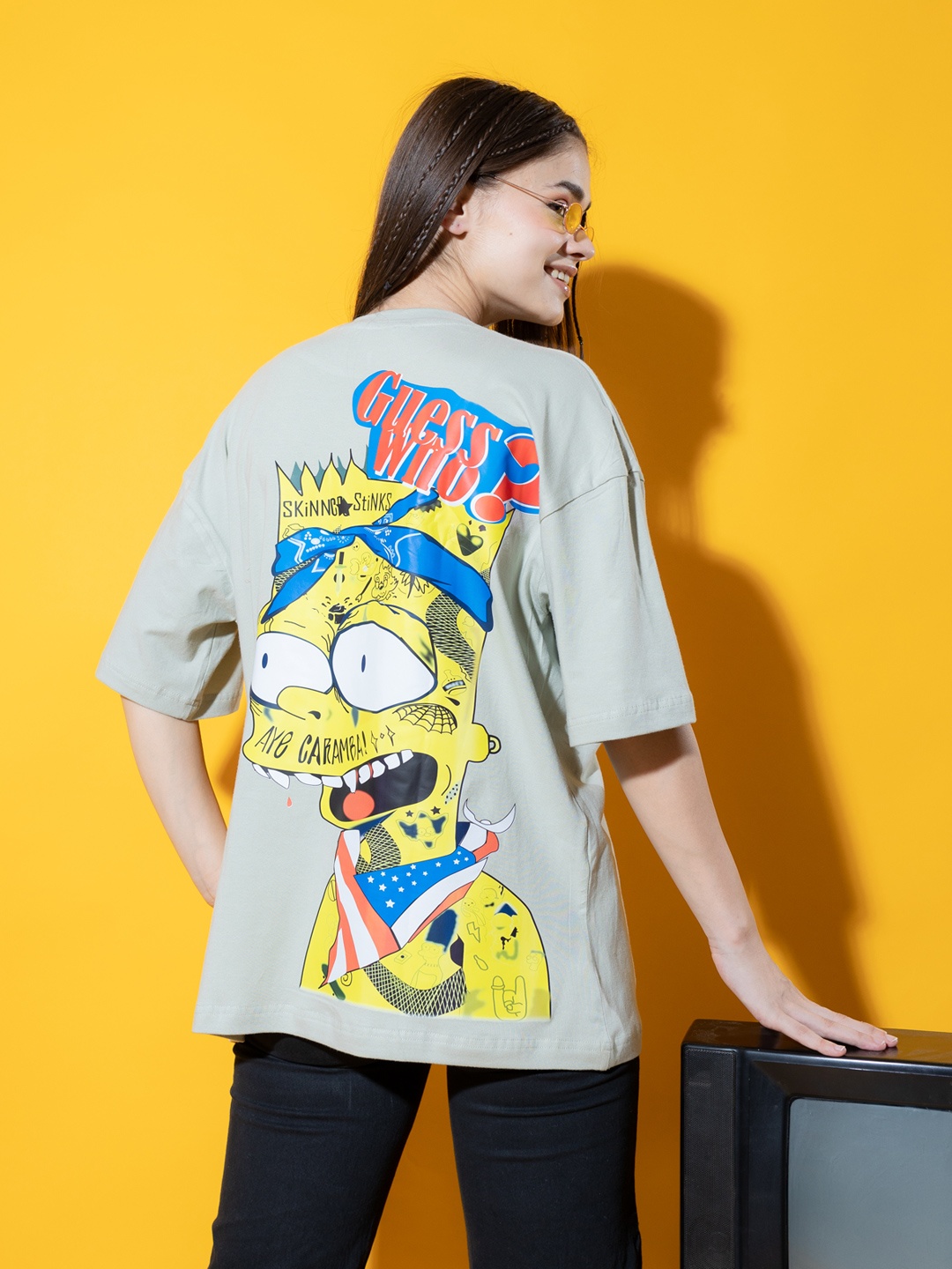 

Stylecast X Hersheinbox The Simpson Printed Drop-Shoulder Sleeves Pure Cotton T-shirt, Green