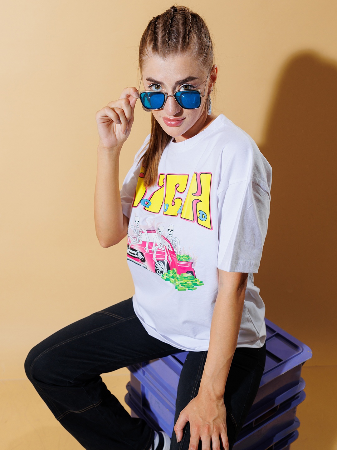 

Stylecast X Hersheinbox Graphic Printed Pure Cotton Oversized T-shirt, White