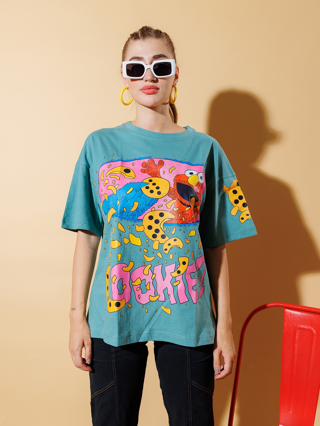 

Stylecast X Hersheinbox Graphic Printed Pure Cotton Oversized T-shirt, Green