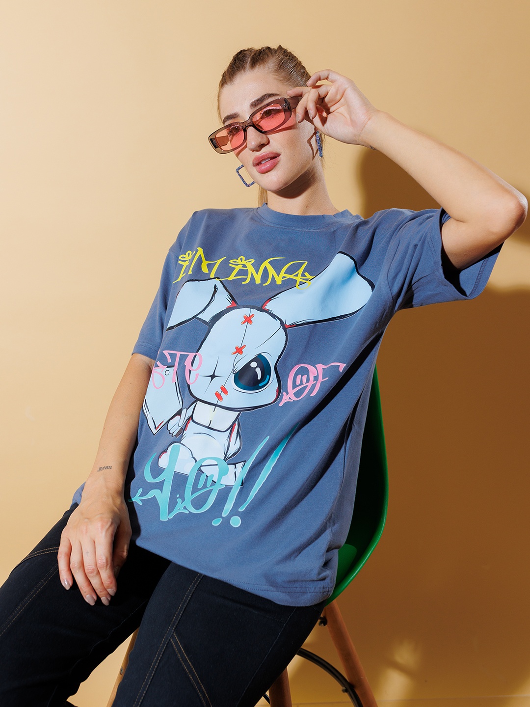 

Stylecast X Hersheinbox Graphic Printed Pure Cotton Oversized T-shirt, Grey