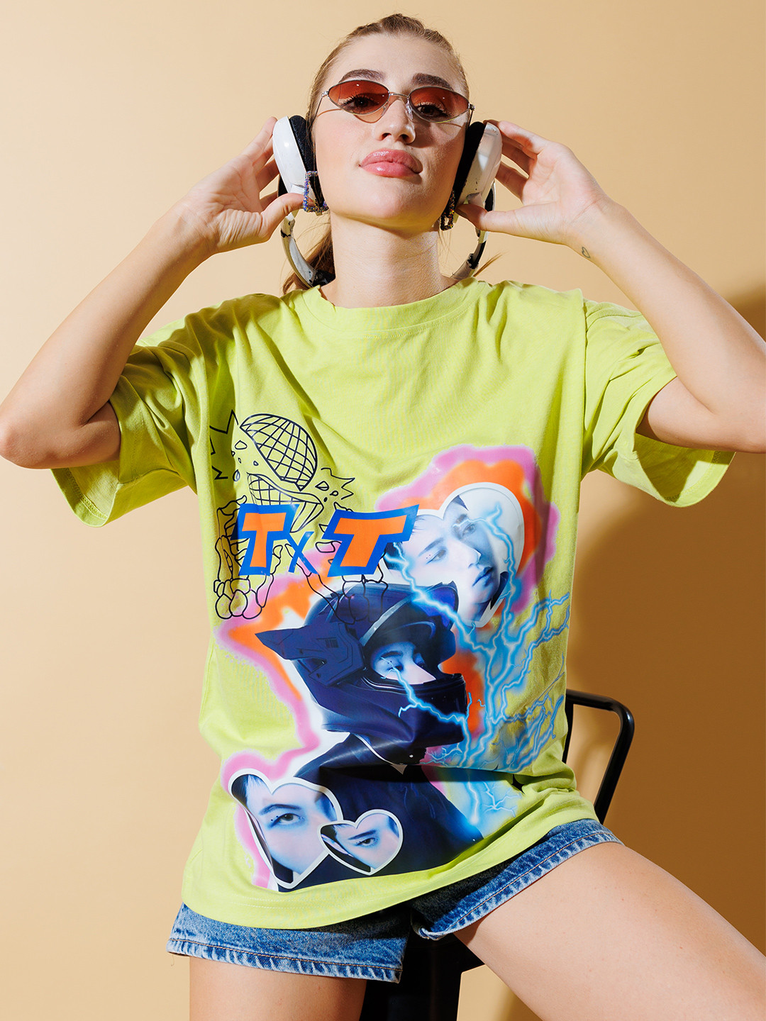 

Stylecast X Hersheinbox Graphic Printed Drop-Shoulder Pure Cotton T-shirt, Lime green