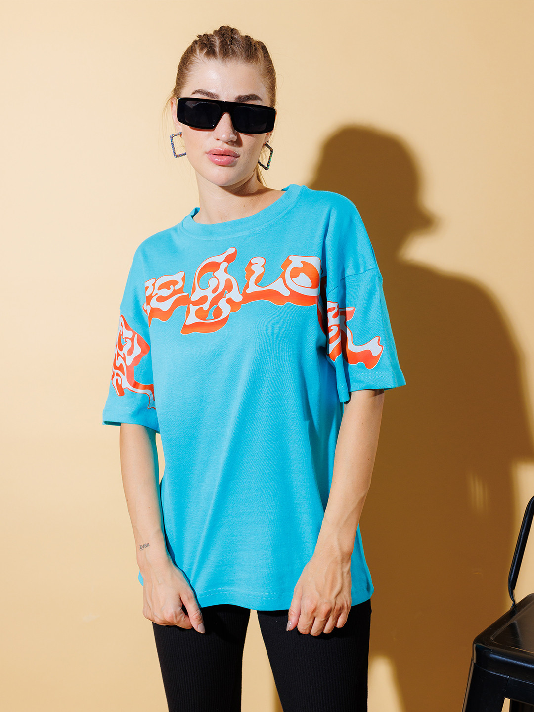 

Stylecast X Hersheinbox Graphic Printed Pure Cotton Oversized T-shirt, Blue
