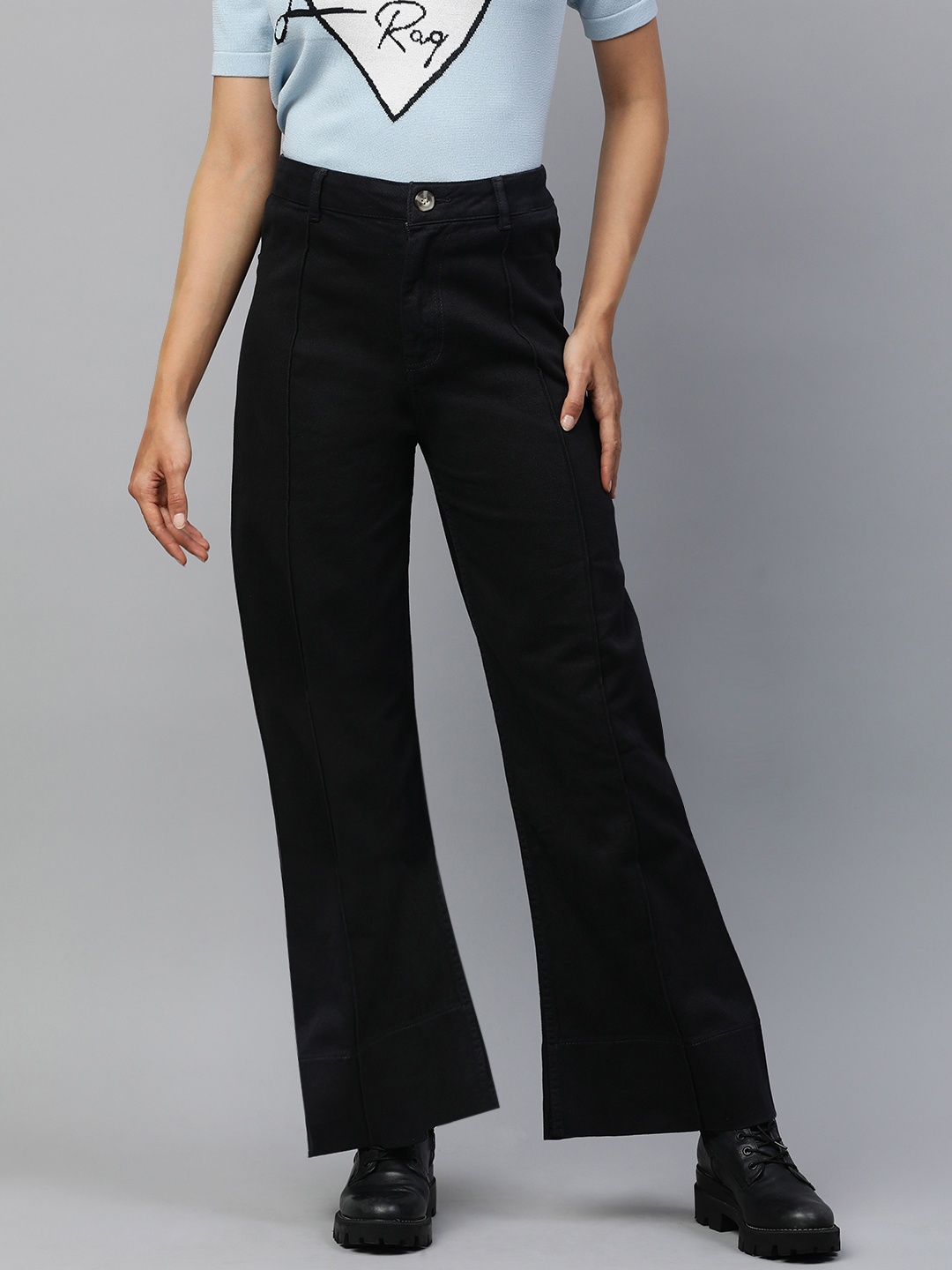 

London Rag Women Relaxed High-Rise Pleated Trousers, Black