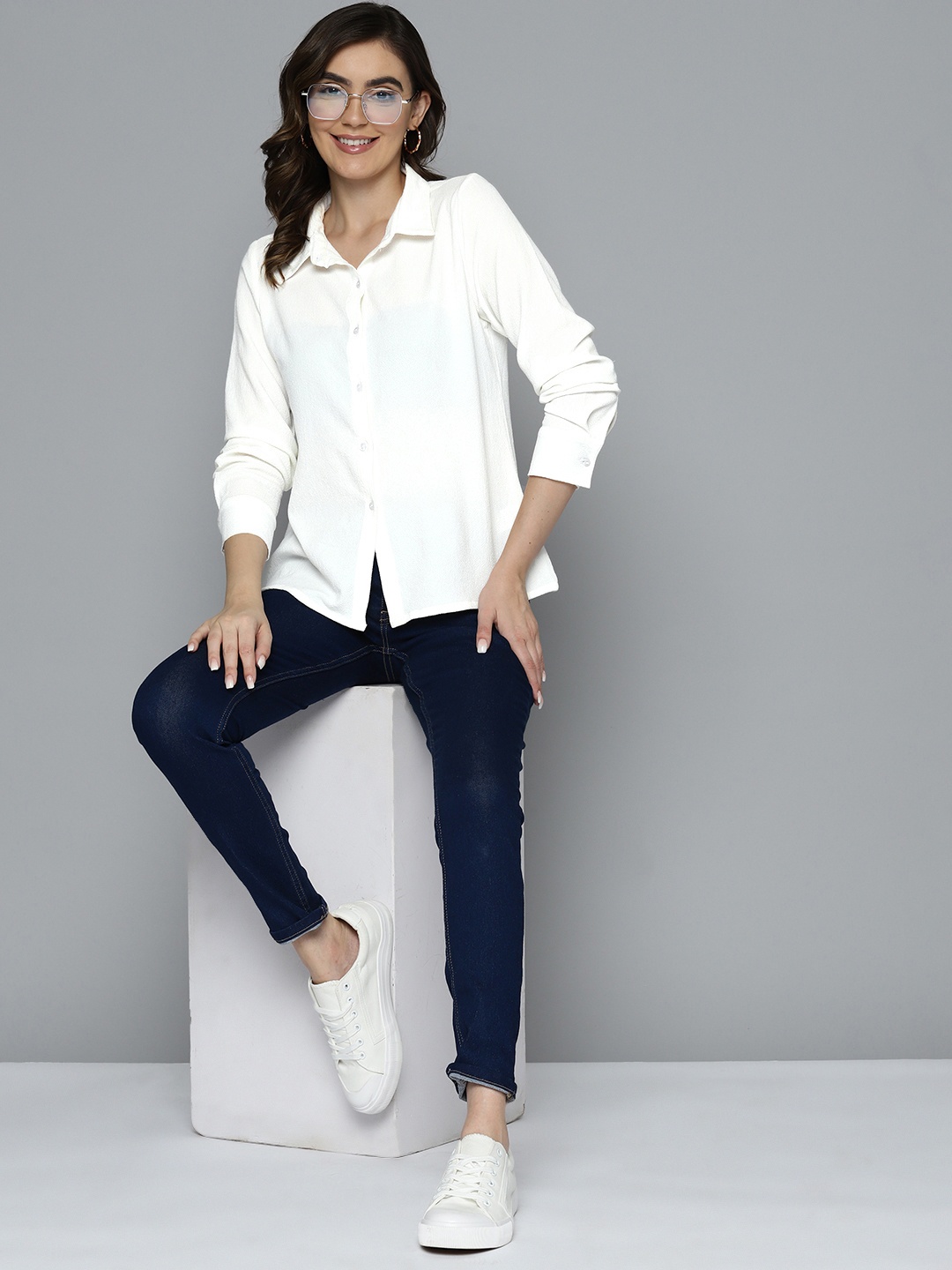 

Mast & Harbour Women Opaque Casual Shirt, White