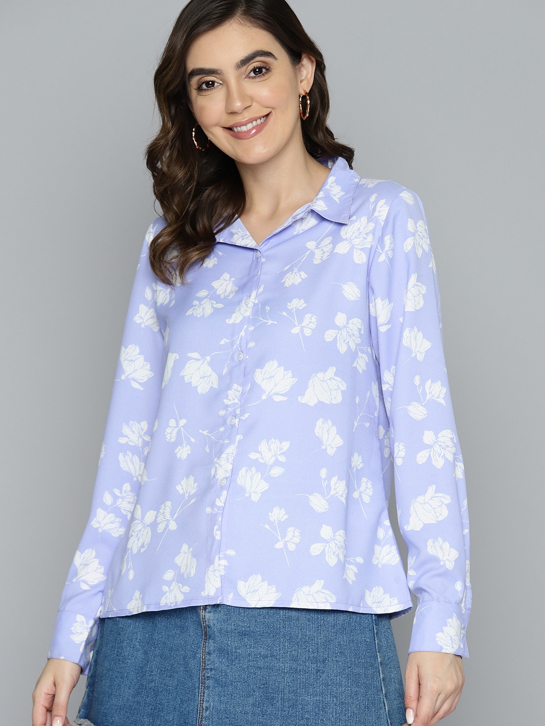 

Mast & Harbour Women Floral Opaque Printed Casual Shirt, Blue