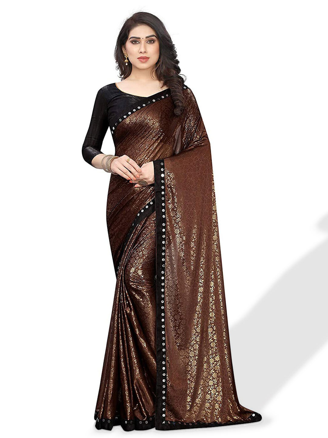 

SAADHVI Floral Zari Saree, Brown