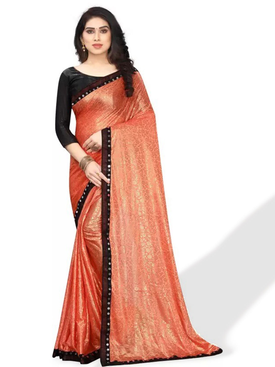 

SAADHVI Floral Printed Embellished Saree, Orange