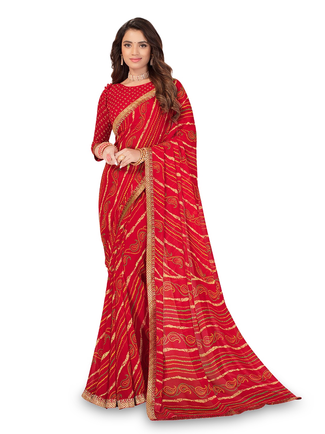 

SALWAR STUDIO Bandhani Printed Saree, Red