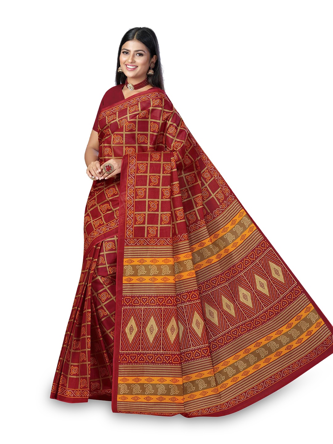 

SALWAR STUDIO Bandhani Pure Cotton Saree, Red