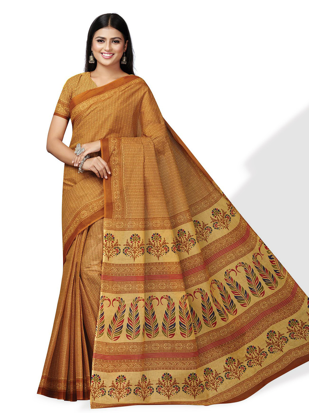 

SALWAR STUDIO Ethnic Printed Pure Cotton Saree, Yellow