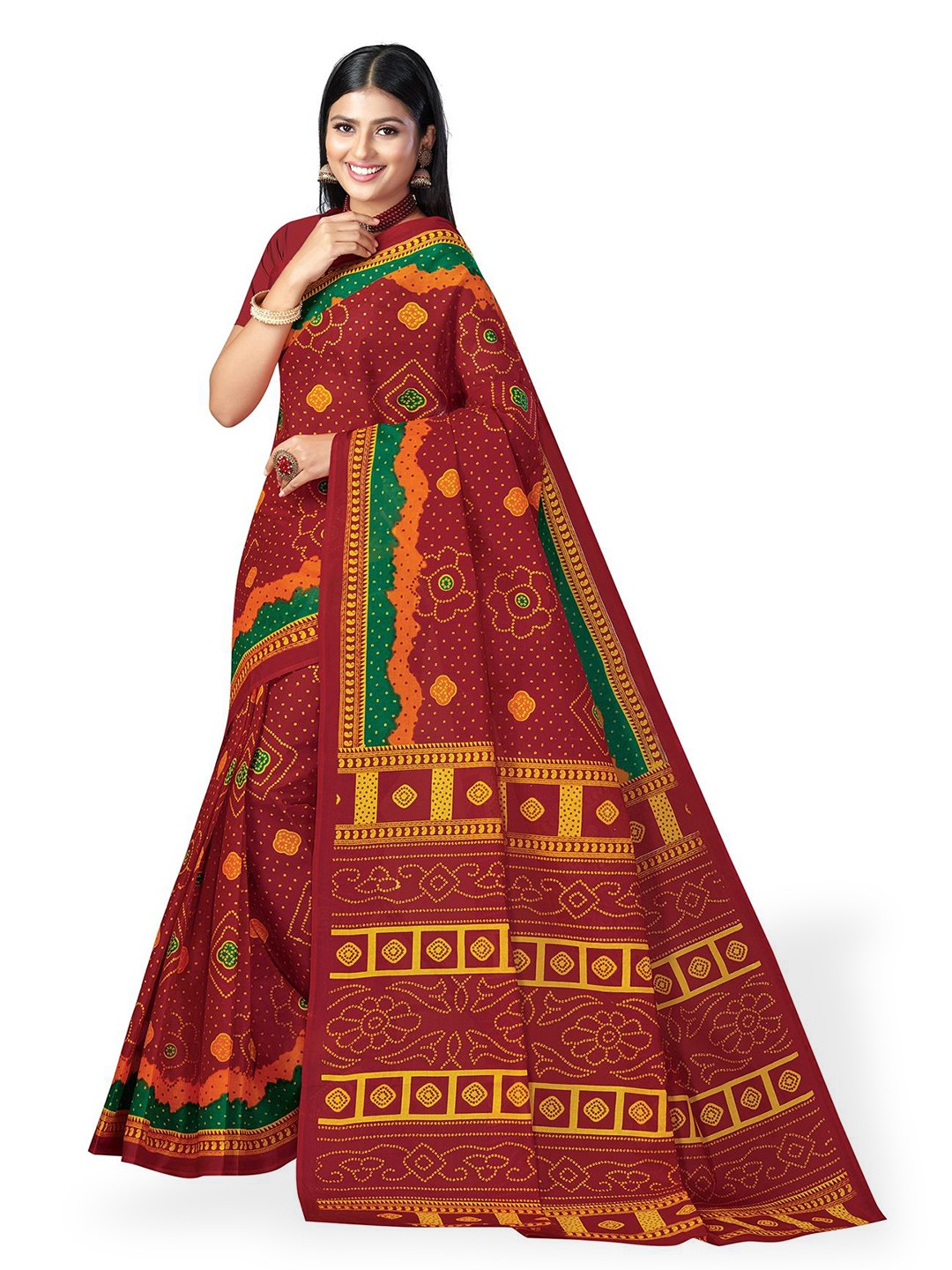 

SALWAR STUDIO Ethnic Printed Pure Cotton Saree, Red