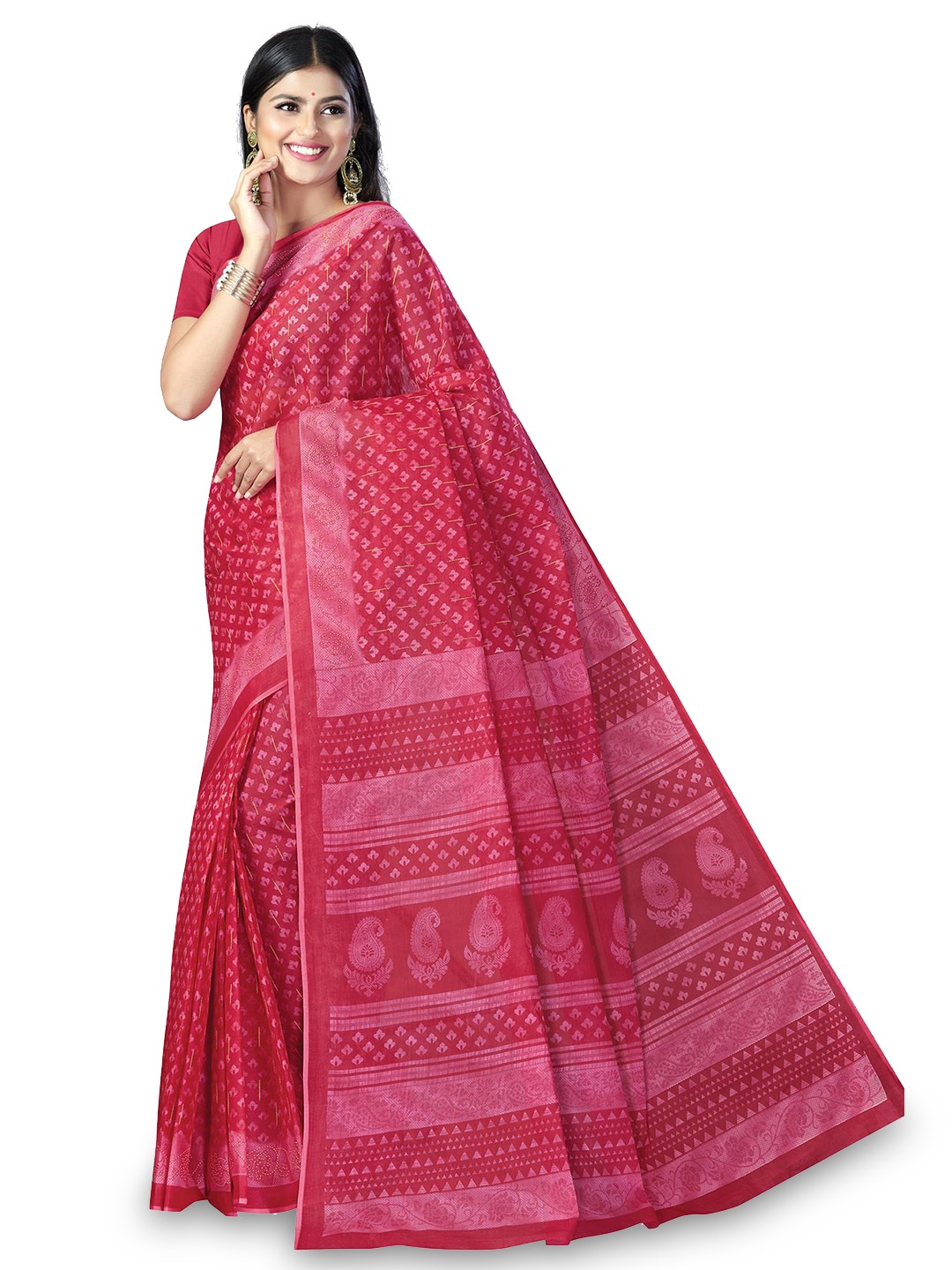 

SALWAR STUDIO Floral Printed Embroidered Pure Cotton Saree, Red