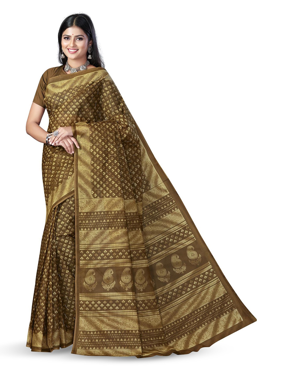 

SALWAR STUDIO Ethnic Printed Pure Cotton Saree, Bronze
