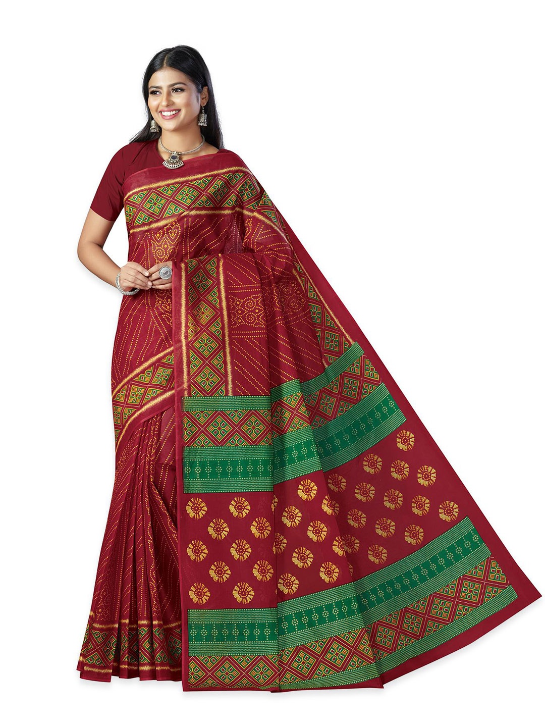 

SALWAR STUDIO Ethnic Printed Pure Cotton Saree, Red