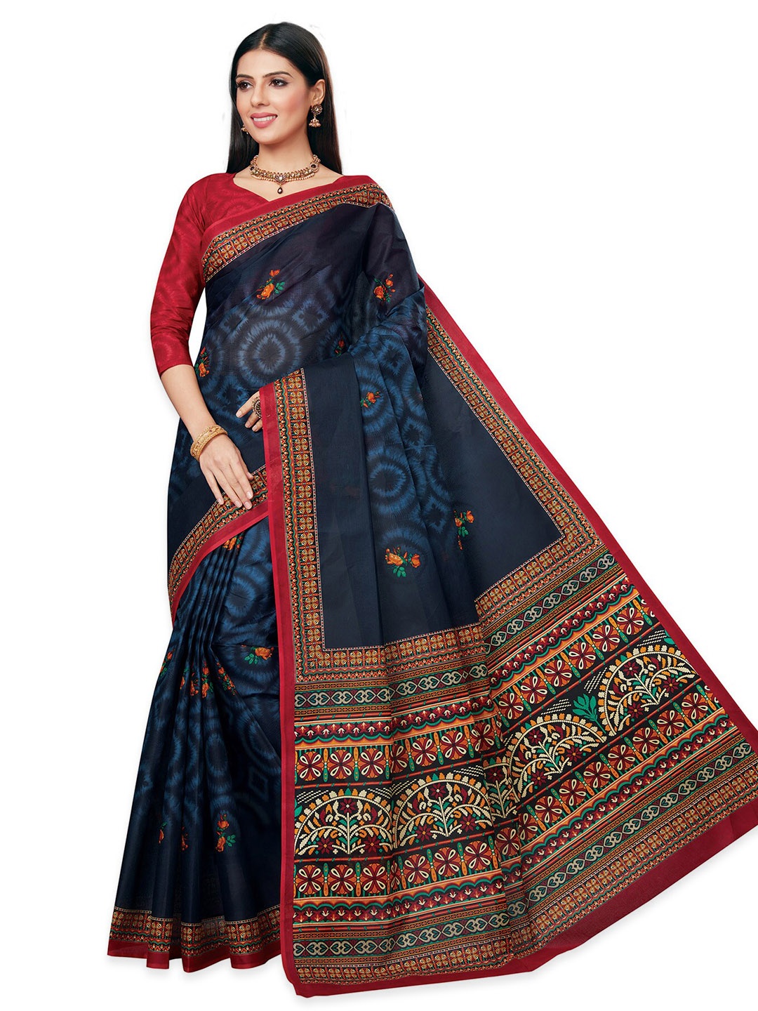 

SALWAR STUDIO Tie & Dye Pure Cotton Saree, Navy blue
