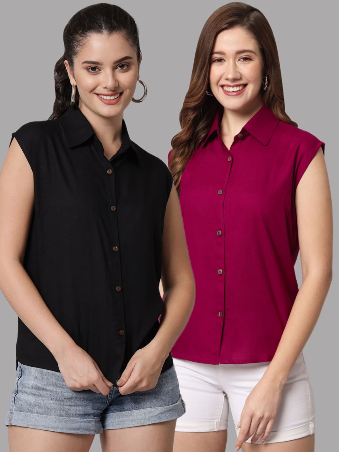 

Funday Fashion Pack Of 2 Slim Fit Casual Shirt, Black