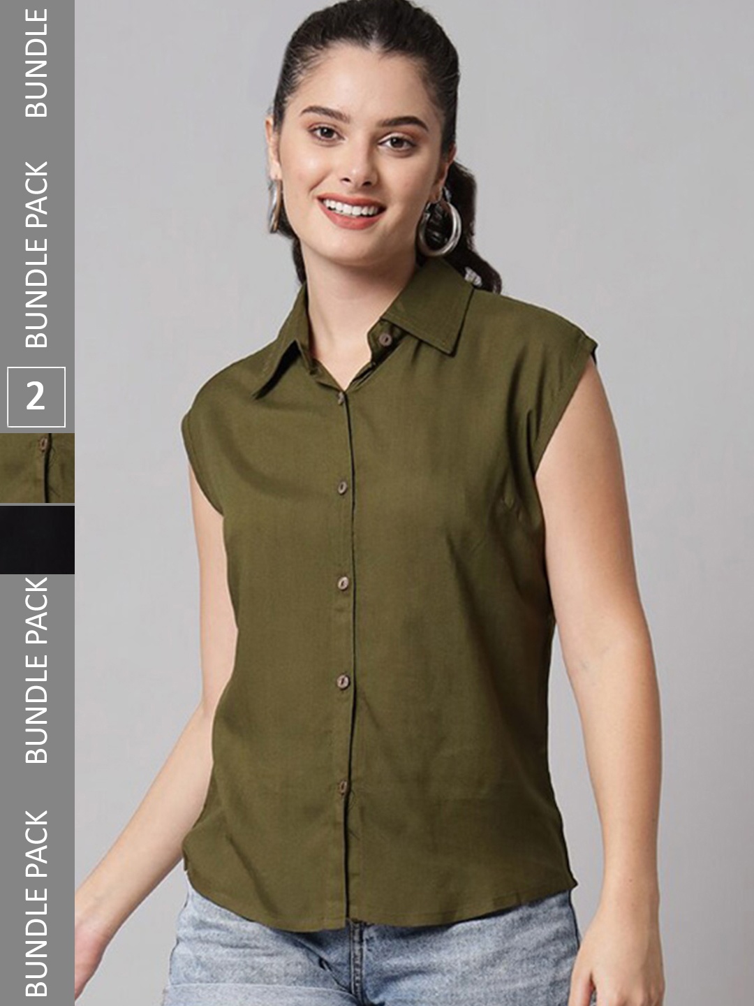 

Funday Fashion Pack Of 2 Spread Collar Slim Fit Casual Shirt, Green