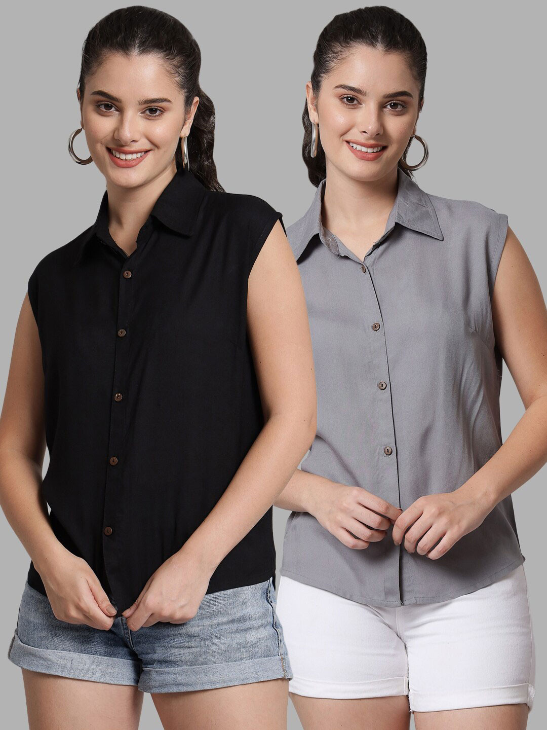 

Funday Fashion Pack Of 2 Slim Fit Casual Shirt, Black