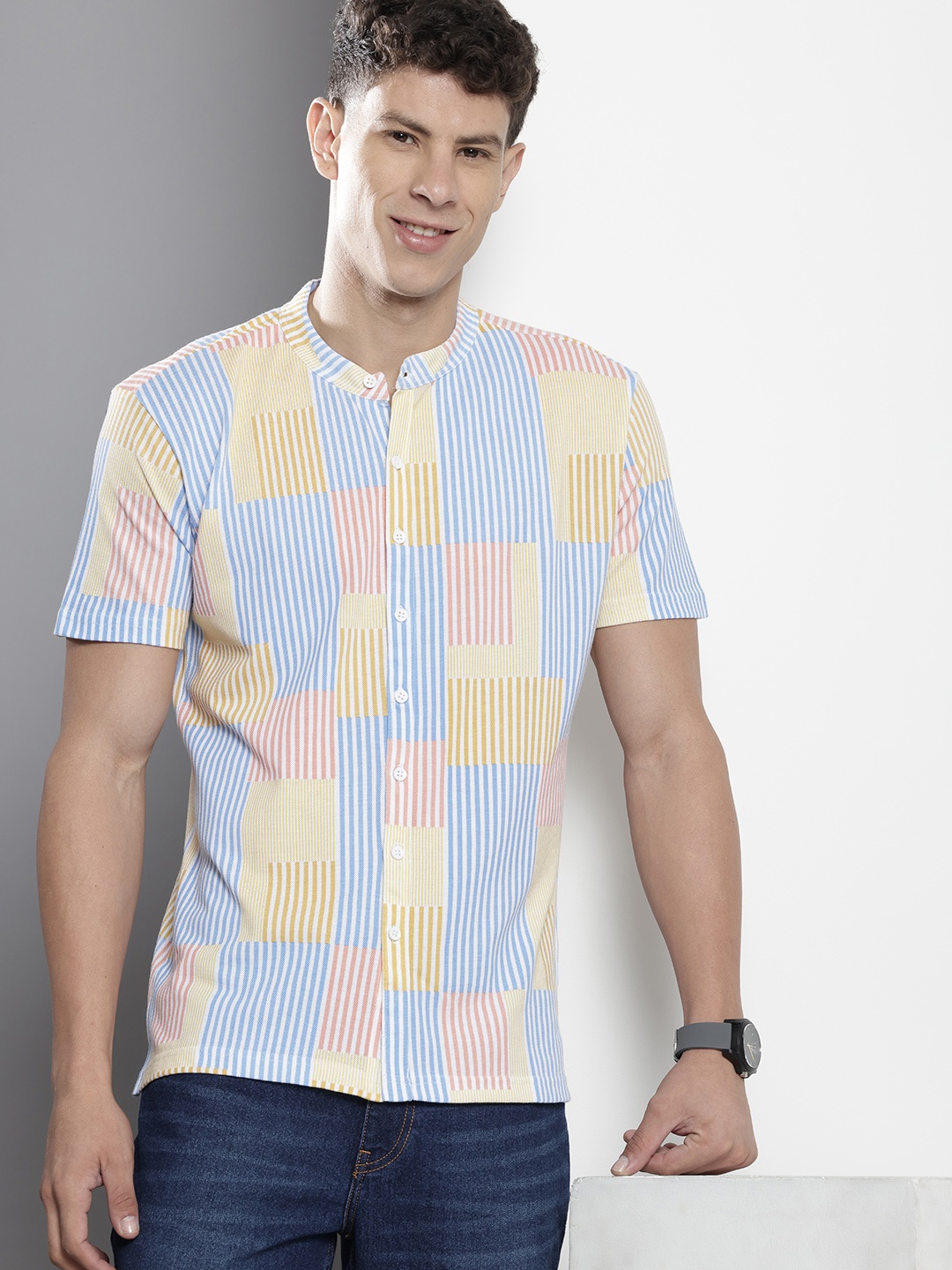 

The Indian Garage Co Band Collar Striped Casual Shirt, Multi