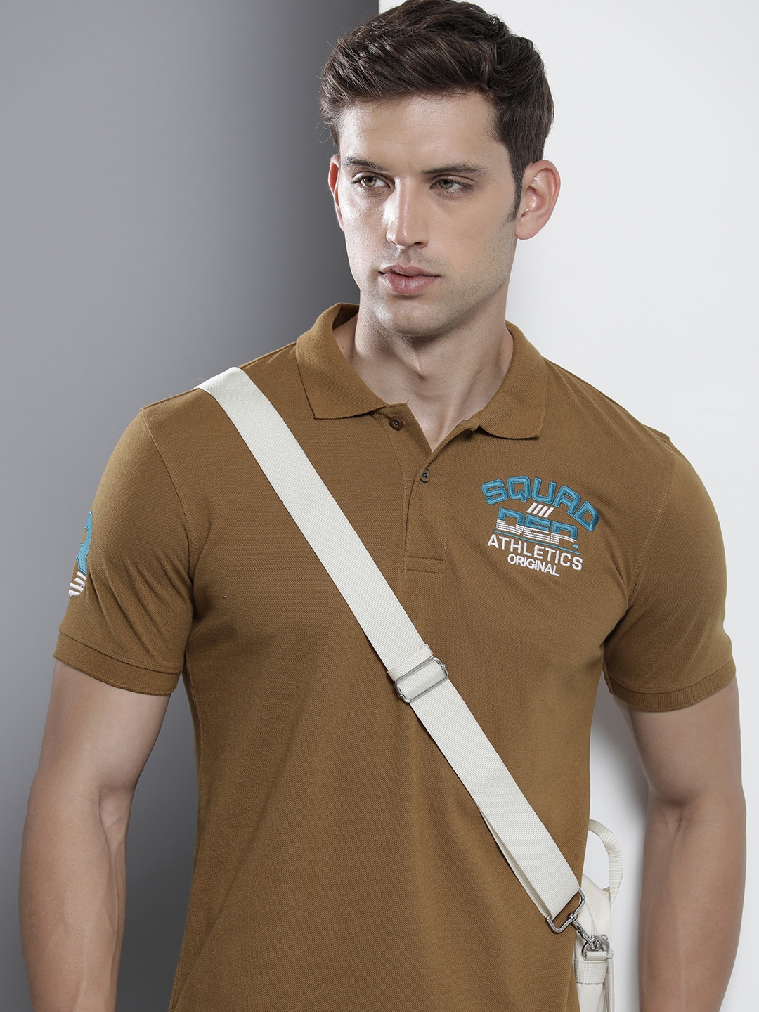 

The Indian Garage Co Men Polo Collar Applique T-shirt, Brown