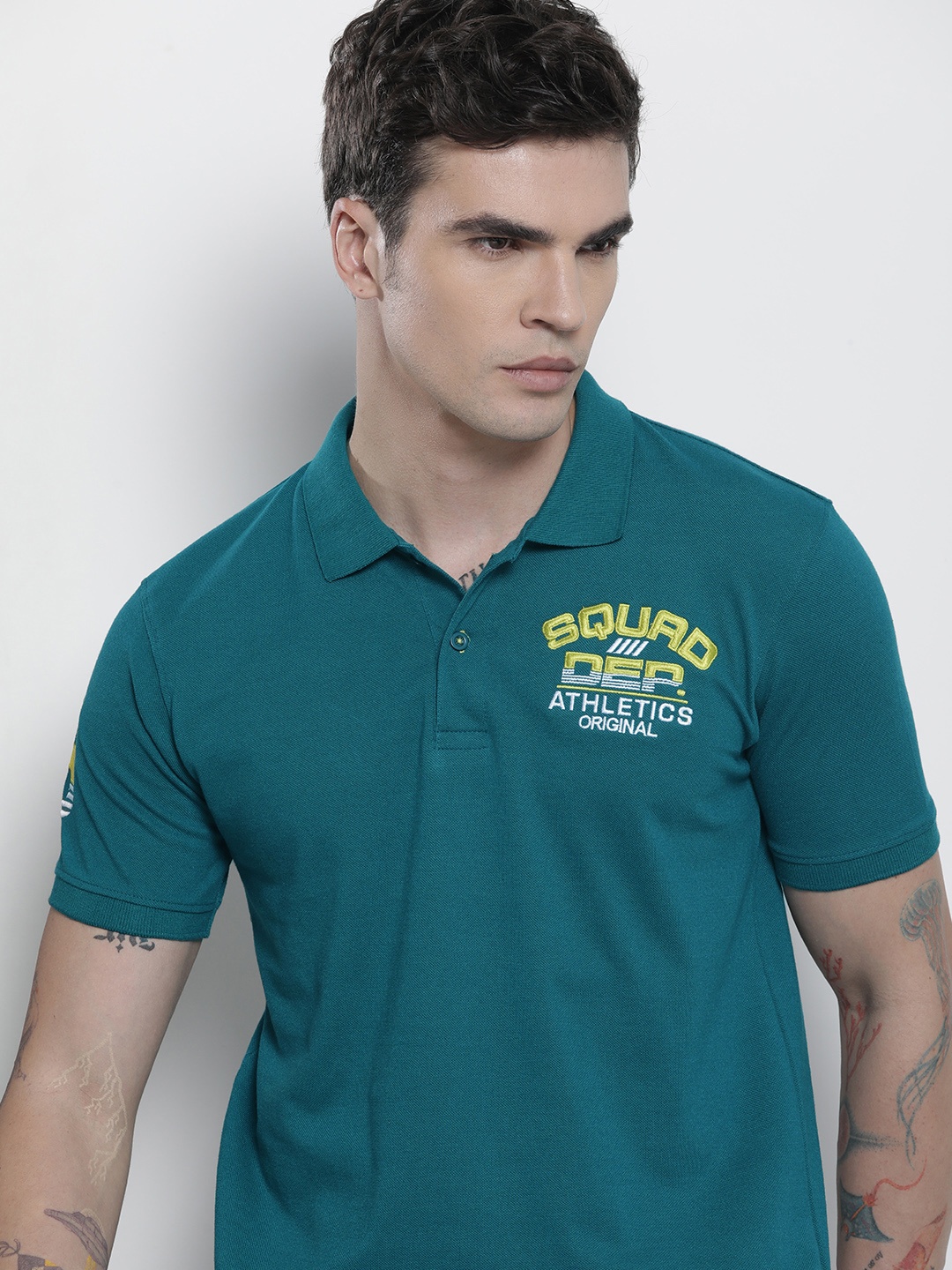 

The Indian Garage Co Men Polo Collar T-shirt, Teal
