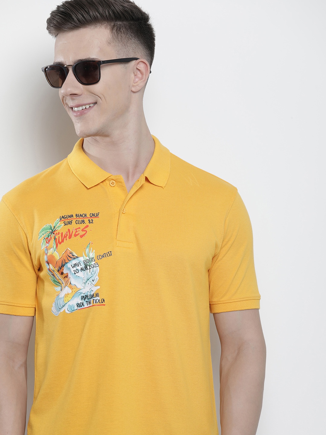 

The Indian Garage Co Men Graphic Printed Polo Collar T-shirt, Yellow