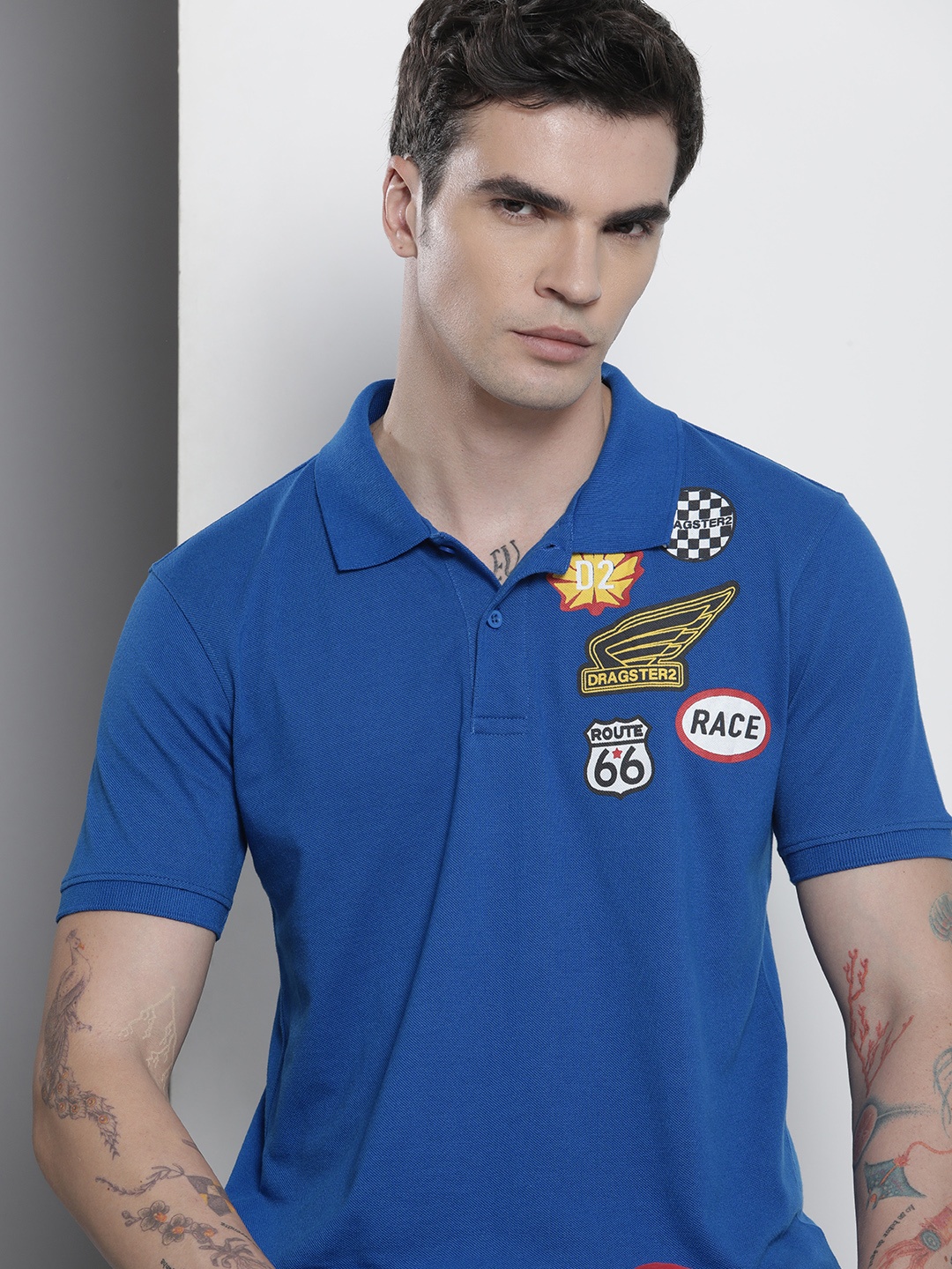

The Indian Garage Co Men Polo Collar Applique T-shirt, Blue