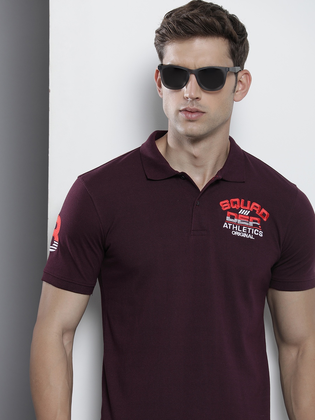 

The Indian Garage Co Men Polo Collar Applique T-shirt, Burgundy