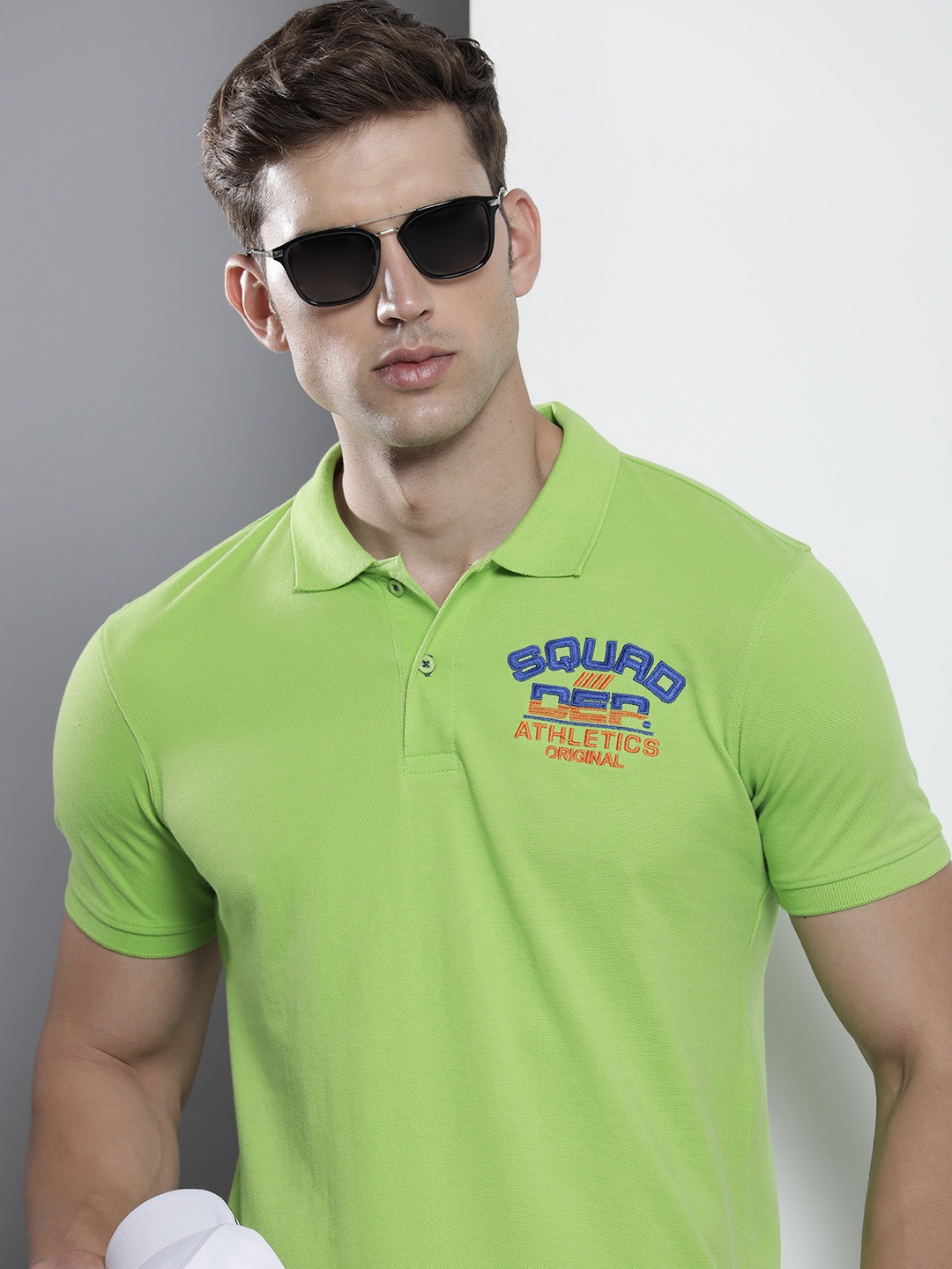 

The Indian Garage Co Men Polo Collar Applique T-shirt, Green